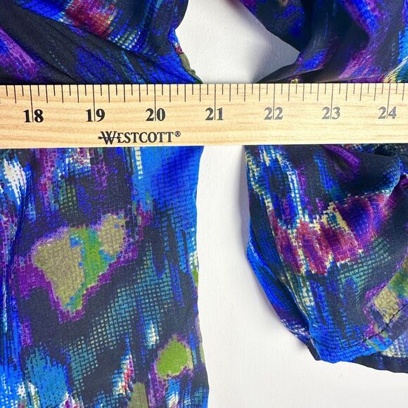 ANGIE Top Women L Blue One Shoulder Asymmetric Blouse 3/4 Slv Regency Boho - Picture 5 of 7